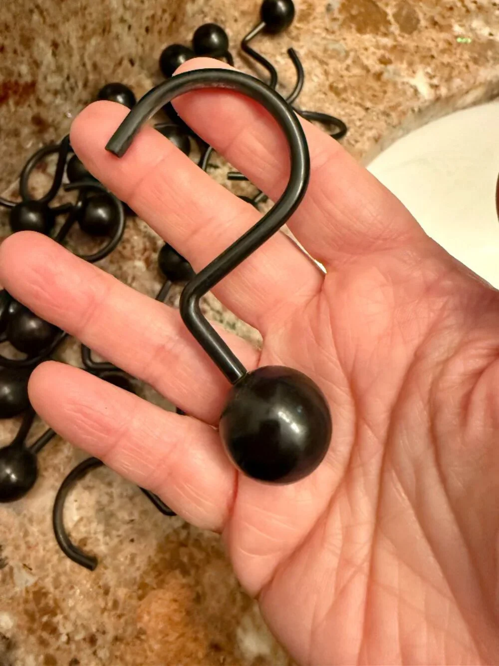 Dark Espresso Bronze Shower Curtain Hooks, Farmhouse Brown Ball Shower Rod Hooks